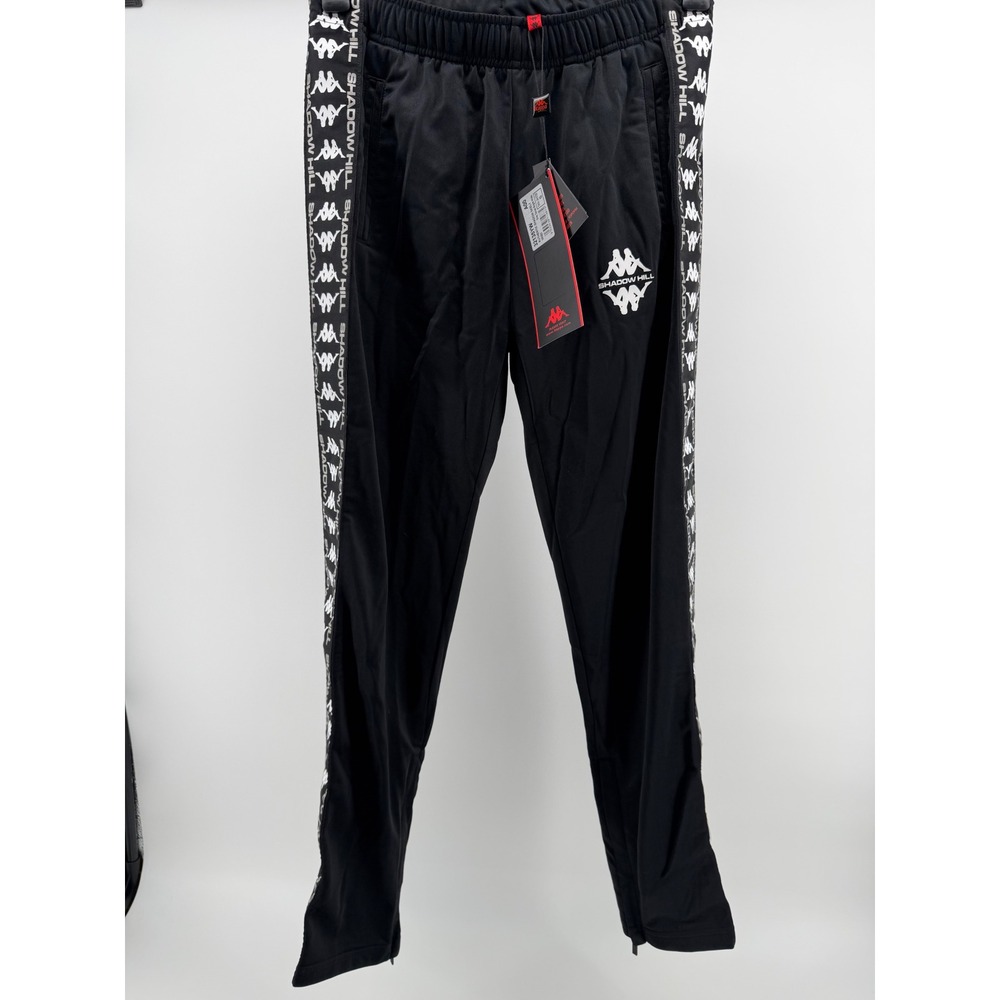 Kappa Shadow Hill Track Pants Black Logo Tape Joggers Unisex Small NWT Zip Ankle